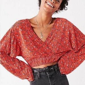 Urban Outfitters Floral Plisse Wrap Top